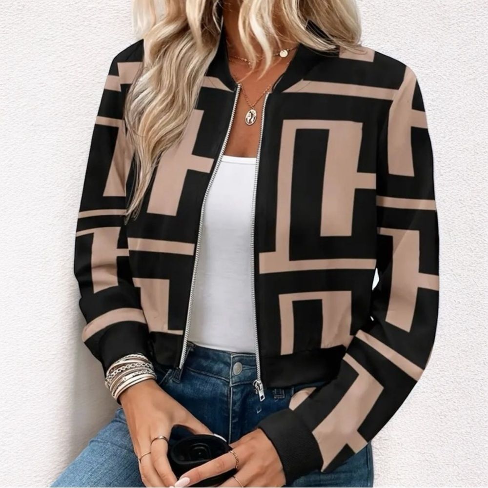NWT! Geometric-Pattern Light Weight Bomber Jacket